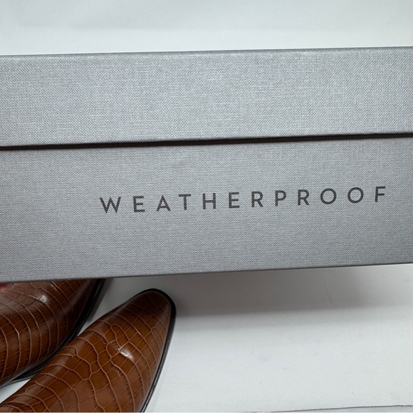 Aquatalia Fara Croc-Embossed Weatherproof Leather Ankle Boots Cognac - Picture 14 of 15